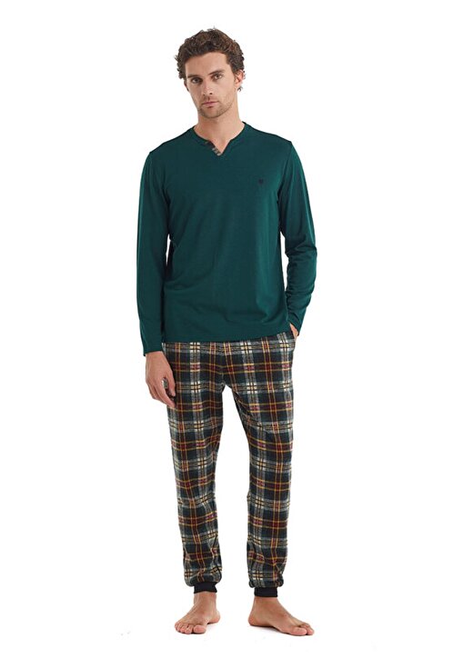 Blackspade Yeşil Erkek V Yaka Düz Pijama Takımı 40095 3