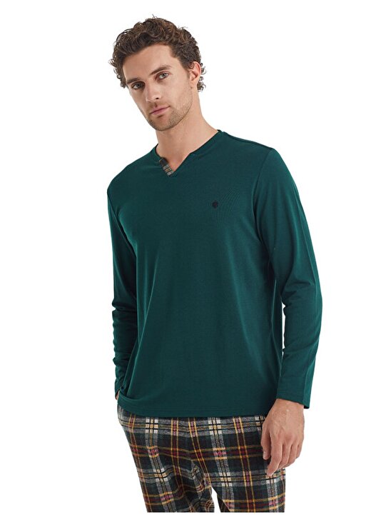 Blackspade Yeşil Erkek V Yaka Düz Pijama Takımı 40095 4