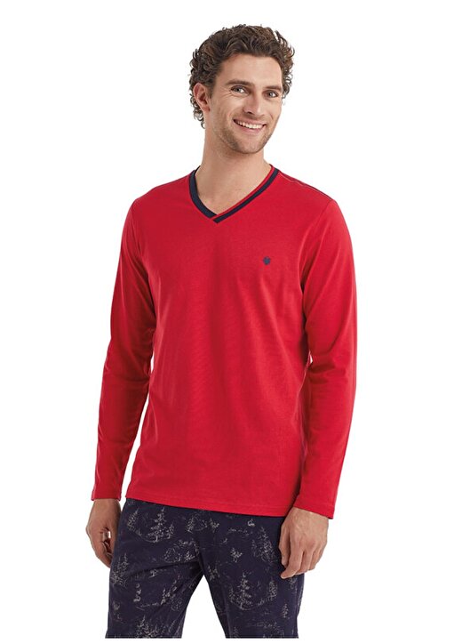 Blackspade Kırmızı Erkek V Yaka Düz Pijama Takımı 40107 2