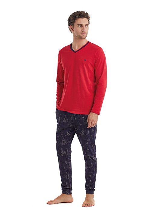 Blackspade Kırmızı Erkek V Yaka Düz Pijama Takımı 40107 4