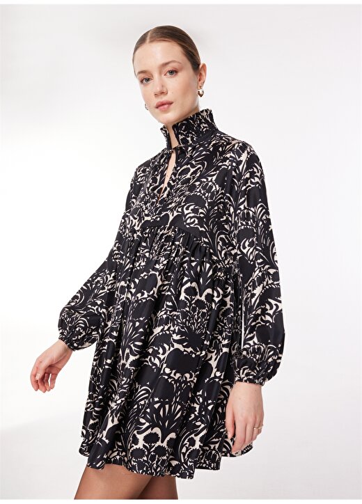 Brooks Brothers Dik Yaka Desenli Siyah - Beyaz Standart Kadın Elbise BBFW23FDR004 1