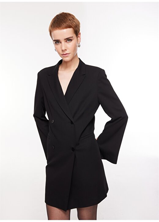 Brooks Brothers Klasik Yaka Düz Siyah Standart Kadın Elbise BBFW23FDR010 3