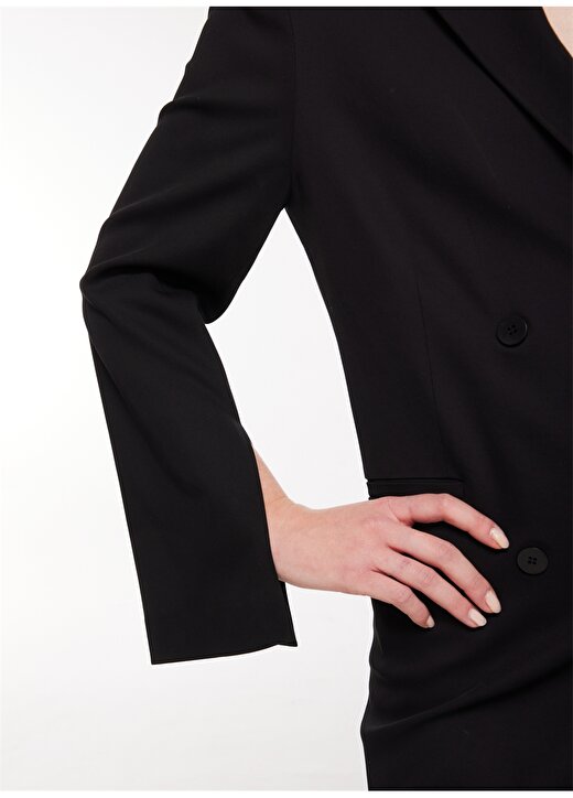 Brooks Brothers Klasik Yaka Düz Siyah Standart Kadın Elbise BBFW23FDR010 4