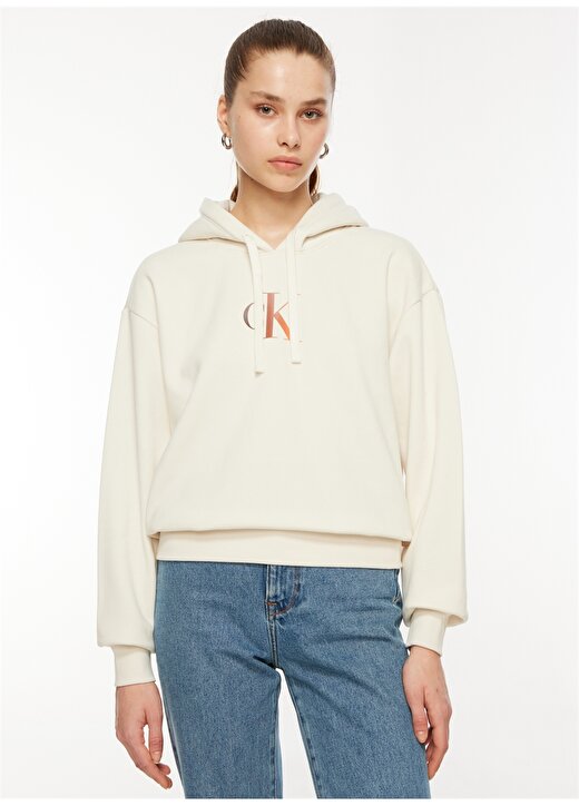 Calvin Klein Jeans Kapüşon Yaka Beyaz Kadın Sweatshırt J20J222346YBI 3