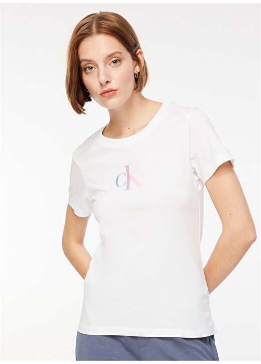 Calvin Klein Jeans Bisiklet Yaka Beyaz Kadın T-Shirt J20J222343YAF 2