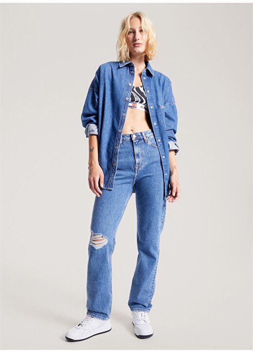 Tommy Jeans Yüksek Bel Düz Paça Normal Mavi Kadın Denim Pantolon DW0DW166751A5 1