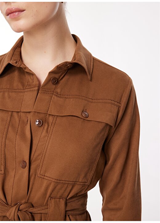Pierre Cardin Gömlek Yaka Düz Kahve Diz Altı Kadın Elbise DEMNA 4