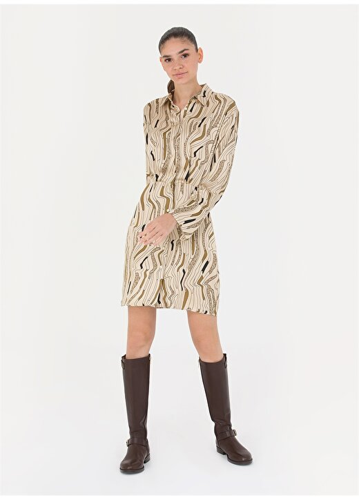 Pierre Cardin Gömlek Yaka Düz Bej Mini Kadın Elbise INARVA 3