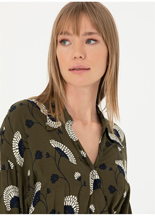 Pierre Cardin Gömlek Yaka Geometrik Desenli Kahve Diz Altı Kadın Elbise ROSSO 2