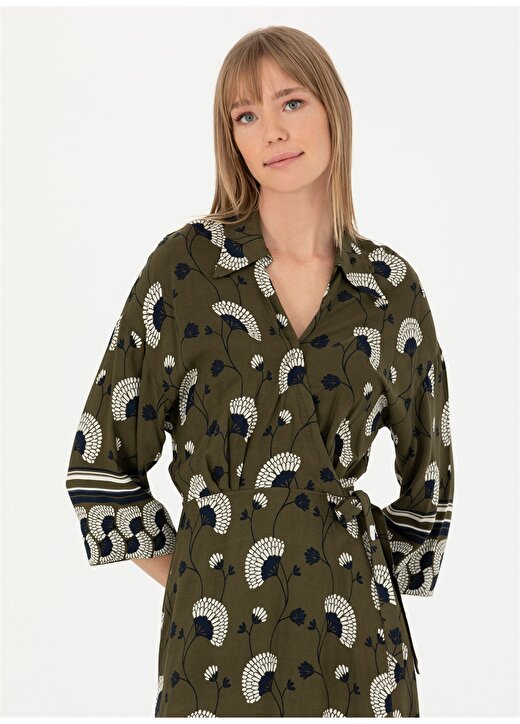 Pierre Cardin Gömlek Yaka Geometrik Desenli Kahve Diz Altı Kadın Elbise ROSSO 4