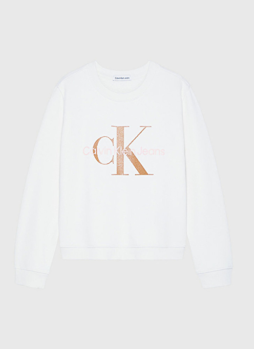 Calvin Klein Beyaz Kız Çocuk Bisiklet Yaka Baskılı Sweatshirt IG0IG02207YBI 4