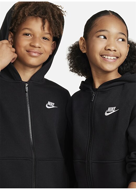 Nike Çocuk Siyah Kapüşonlu Sweatshirt FD3004-010 K NSW CLUB FLC HD FZ 3