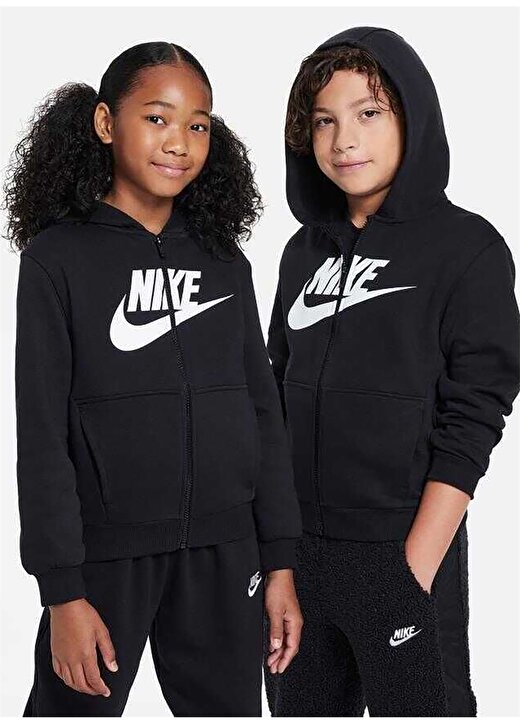 Nike Çocuk Siyah Kapüşonlu Sweatshirt FD2990-010 K NSW CLUB FLC HD FZ 1