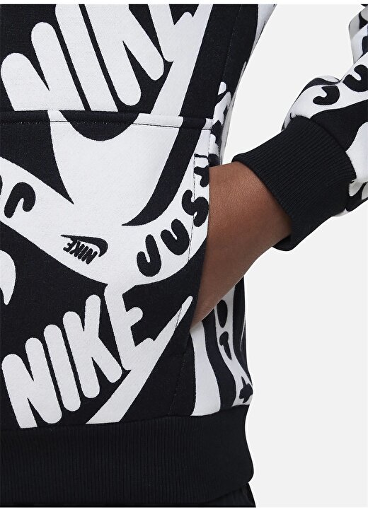 Nike Çocuk Siyah - Beyaz Kapüşonlu Sweatshirt FD3168-010 K CLUB FLC PO HOODIE 4
