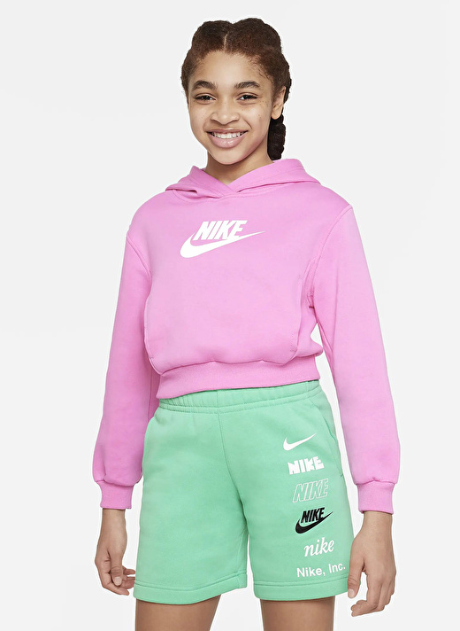 Nike Düz Kız Çocuk Pembe Sweatshırt FD2925-675 G NSW CLUB FLC CRP HDY 1