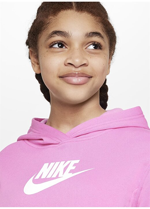 Nike Düz Kız Çocuk Pembe Sweatshırt FD2925-675 G NSW CLUB FLC CRP HDY 3