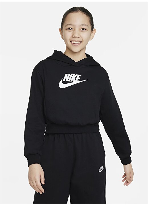 Nike Düz Kız Çocuk Siyah Sweatshırt FD2925-010 G NSW CLUB FLC CRP HDY 1