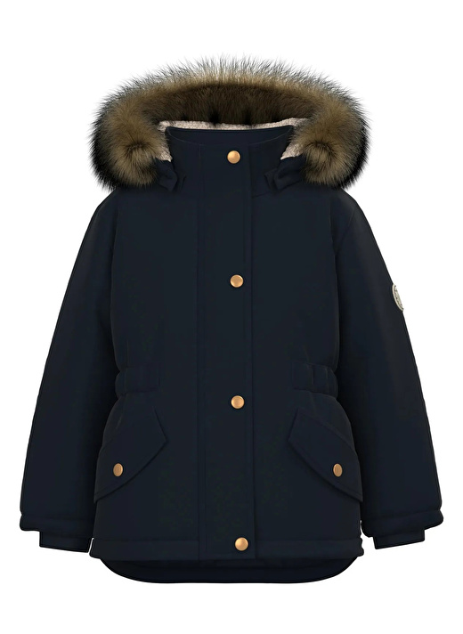 Name İt Siyah Kız Bebek Kapüşonlu Normal Bel Kürklü Mont NMFMARLIN PARKA JACKET  PB 1