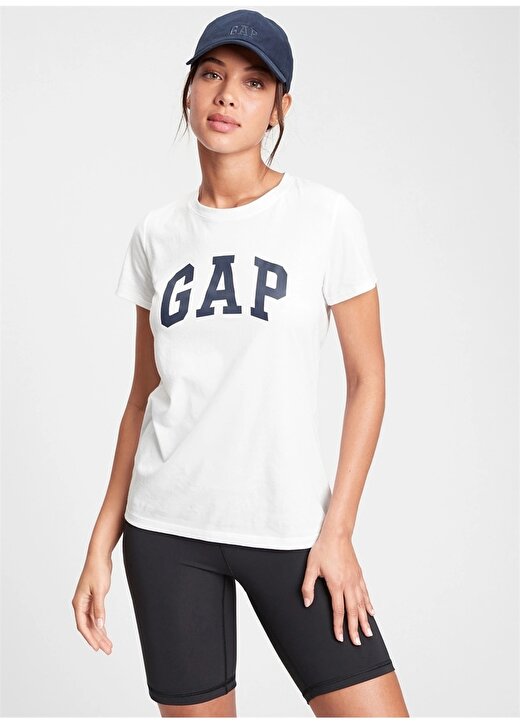 Gap Bisiklet Yaka Baskılı Beyaz Kadın T-Shirt 268820 1