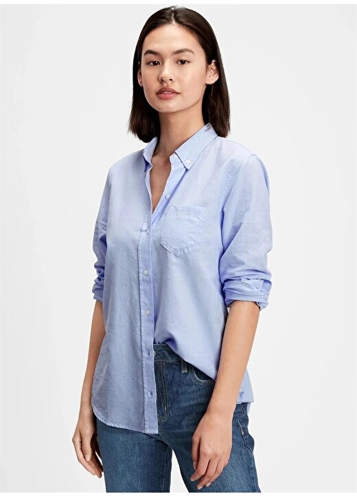 Gap Normal Gömlek Yaka Düz Açık Mavi Kadın Gömlek 269247 1