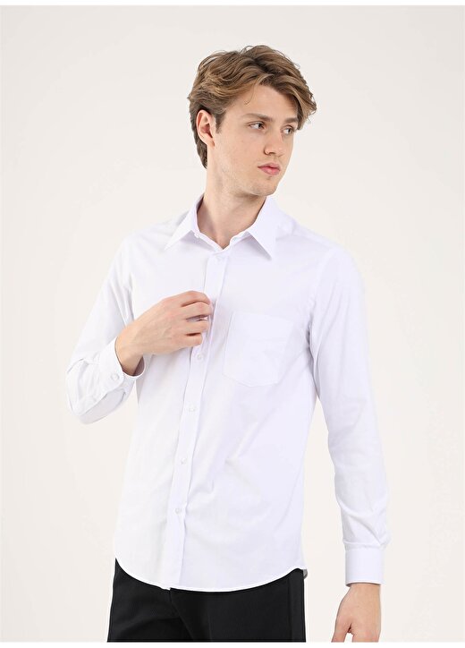 Dufy Regular Fit Gömlek Yaka Beyaz Erkek Gömlek DU2999011509 4