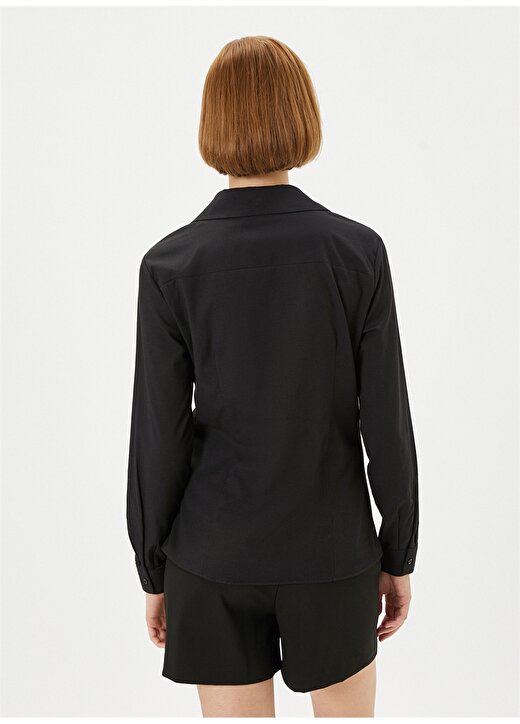 Koton Normal Gömlek Yaka Düz Siyah Kadın Gömlek 4WAK60454UW 4