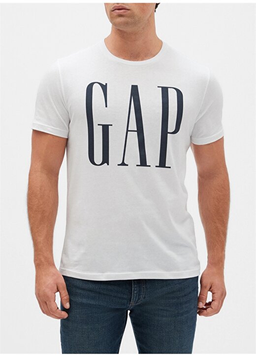 Gap Bisiklet Yaka Baskılı Beyaz Erkek T-Shirt 499950 1