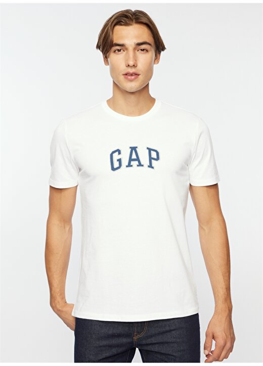 Gap Bisiklet Yaka Nakışlı Beyaz Erkek T-Shirt 570044 2