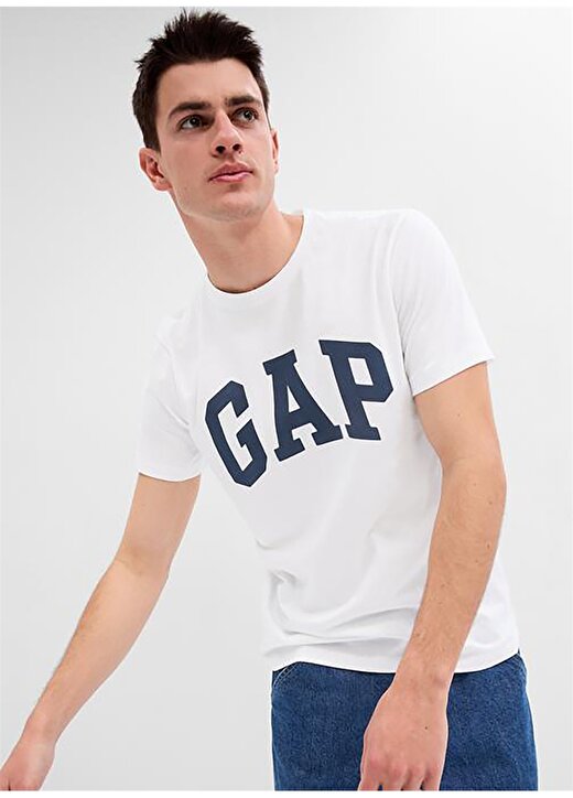 Gap Bisiklet Yaka Baskılı Beyaz Erkek T-Shirt 550338 1