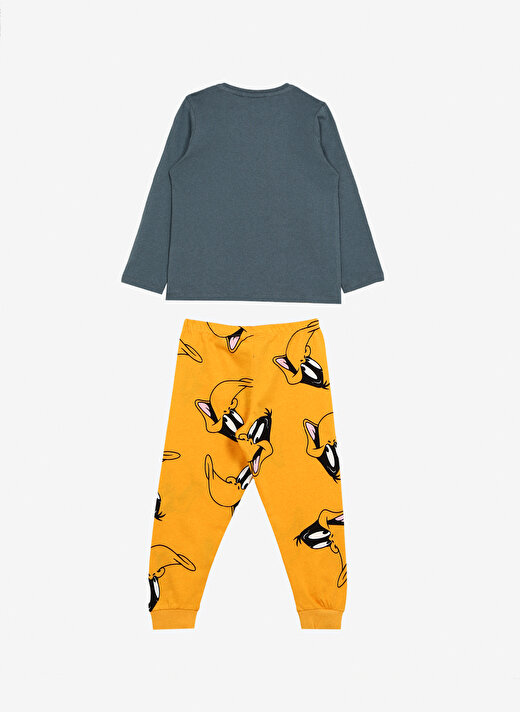 Never Say Never Erkek Çocuk Gri - Turuncu Bisiklet Yaka Regular Fit Baskılı LOONEY TUNES-DUFY DUCK Pijama Takımı 2