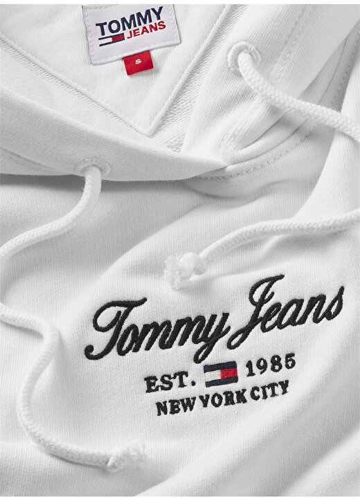 Tommy Jeans Kapüşon Yaka Düz Beyaz Kadın Sweatshırt DW0DW16406YBR 3
