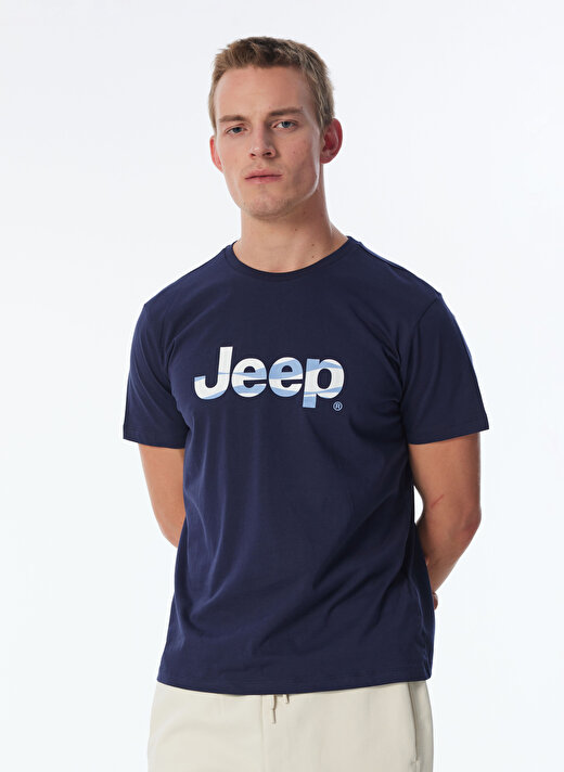 Jeep Lacivert Erkek Bisiklet Yaka Relaxed Baskılı T-Shirt C4SM-TST4584  4