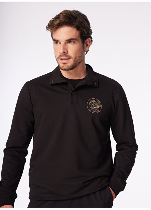 Fabrika Siyah Erkek Dik Yaka Basic Baskılı Sweatshirt FS4SM-SWT 0514 3