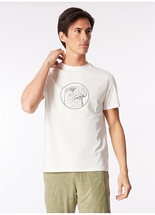 Fabrika Kırık Beyaz Erkek O Yaka Basic Baskılı T-Shirt FS4SM-TST 0518 3