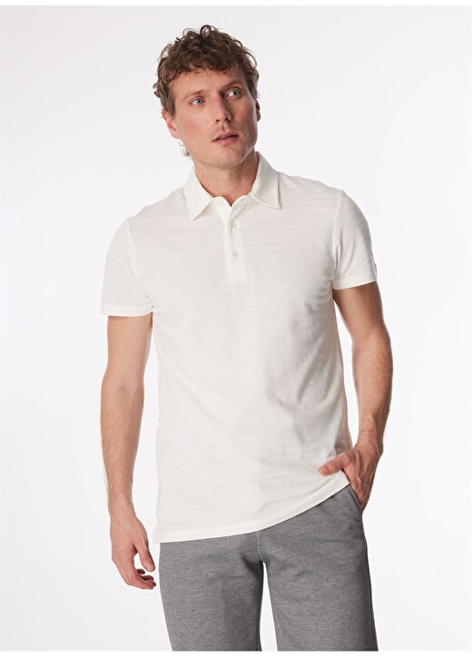 Fabrika Kırık Beyaz Erkek Basic Jakarlı Polo T-Shirt F4SM-TST 0728 4