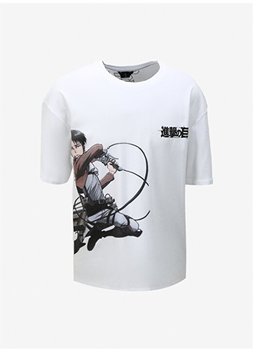 Never Say Never Erkek Beyaz Bisiklet Yaka Oversize Düz ATTACK ON TITAN T-Shirt BYL3822 1