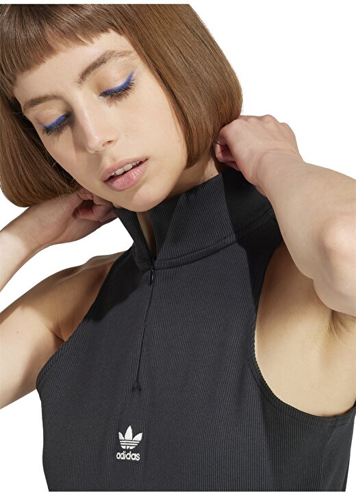 Adidas Siyah Kadın Fermuarlı Slim Fit Elbise IJ5029-RIB DRESS 4