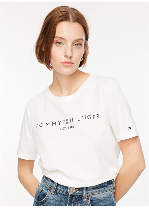 Tommy Hilfiger Bisiklet Yaka Baskılı Beyaz Kadın T-Shirt WW0WW40276YCF 3