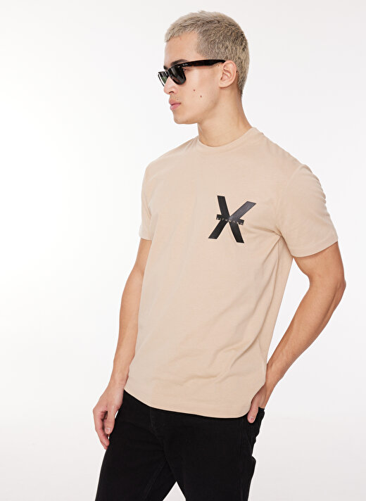 John Richmond Bisiklet Yaka Bej Erkek T-Shirt UMA23140TS 1