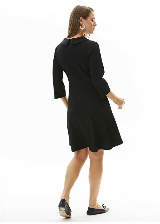Selen Şal Yaka Düz Siyah Standart Kadın Elbise 23KSL7351 4