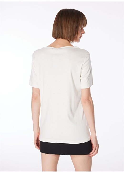 Fabrika Comfort V Yaka İşlemeli Kırık Beyaz Kadın T-Shirt FC4SL-TST0760 4