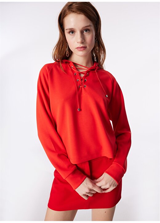 Fabrika Kırmızı Kadın Kapüşonlu Sweatshirt F4SL-SWT0192 1