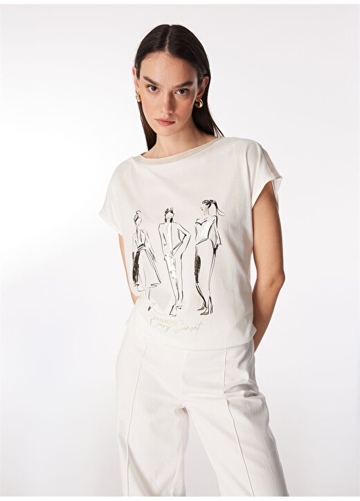 Fabrika Comfort Kırık Beyaz Kadın Kayık Yaka Geniş Fit T-Shirt FC4SL-TST0280 1