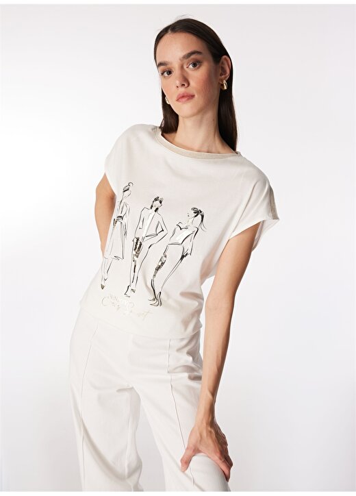 Fabrika Comfort Kırık Beyaz Kadın Kayık Yaka Geniş Fit T-Shirt FC4SL-TST0280 2