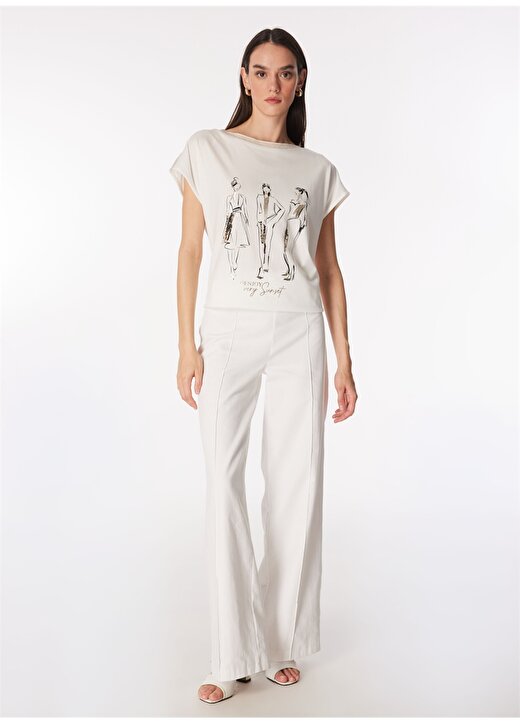 Fabrika Comfort Kırık Beyaz Kadın Kayık Yaka Geniş Fit T-Shirt FC4SL-TST0280 3