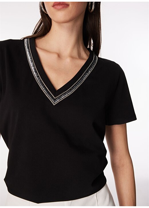 Fabrika Comfort Siyah Kadın V Yaka Basic T-Shirt FC4SL-TST0708 4