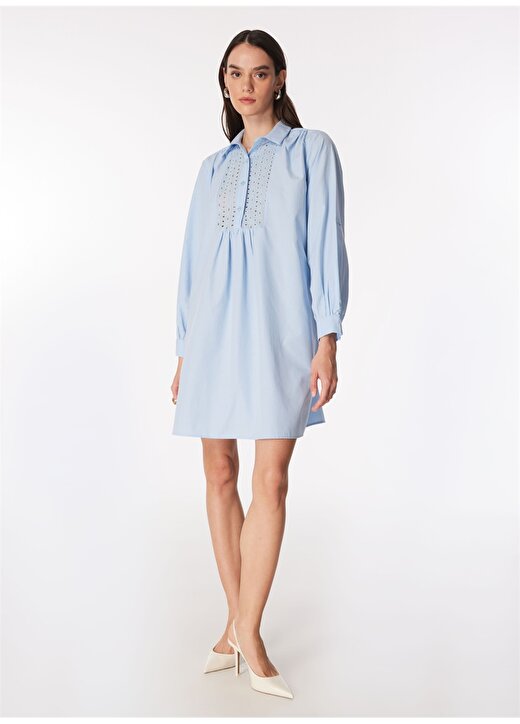 Fabrika Gömlek Yaka Düz Mavi Mini Kadın Elbise F4SL-ELB0816 3