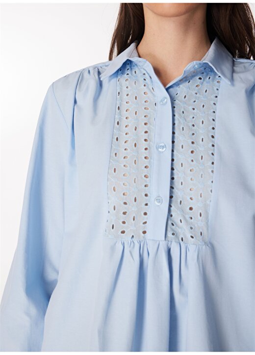 Fabrika Gömlek Yaka Düz Mavi Mini Kadın Elbise F4SL-ELB0816 4