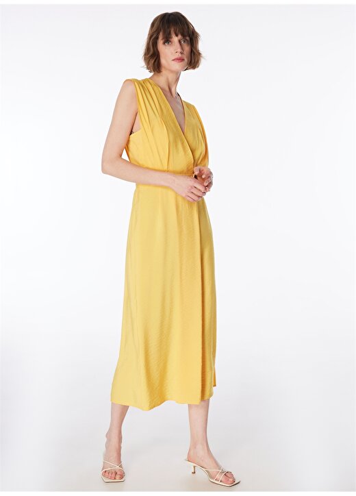 Fabrika Sarı Kadın Kruvaze Yaka Basic Elbise F4SL-ELB0202 1