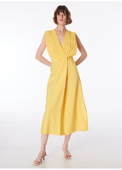 Fabrika Sarı Kadın Kruvaze Yaka Basic Elbise F4SL-ELB0202 2